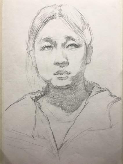 素描正面侧面女青年头像步骤来一波